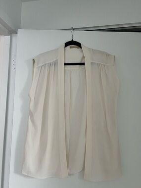 Michael Kors Collection Cream Sleeveless Draped Open-Front Blouse